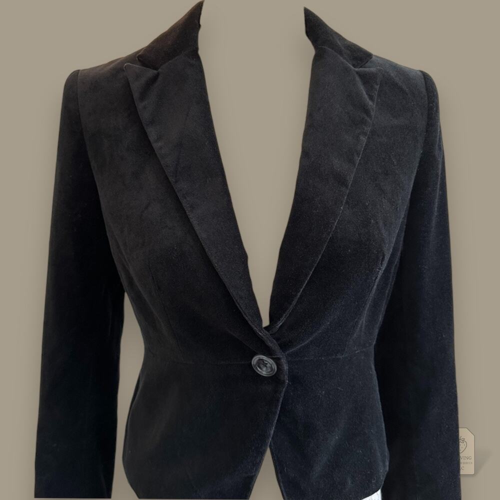 Banana Republic Black Velvet Blazer Fitted Jacket Button Front Size 0 - Picture 2 of 10